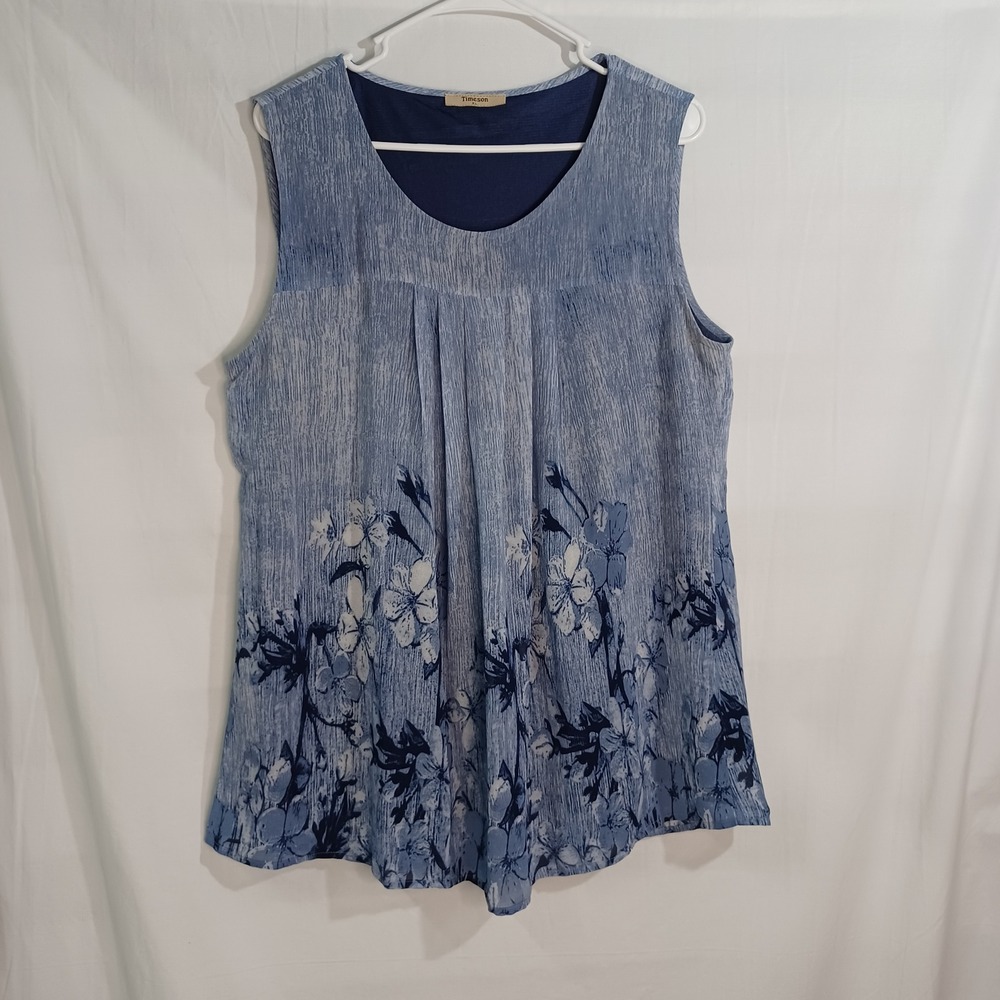 Women's Timeson Blue Floral Sheer w/ Lining Sleeveless Blouse/Tank Size XL